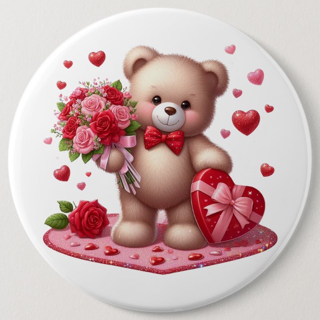 Badge Rond 15,2 Cm Mignonne Valentine's Day Teddy Bear (Devant)
