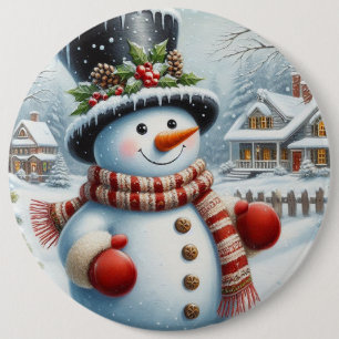 Badge Rond 15,2 Cm Mignonne, Vintage/Whimsical bonhomme de neige de N