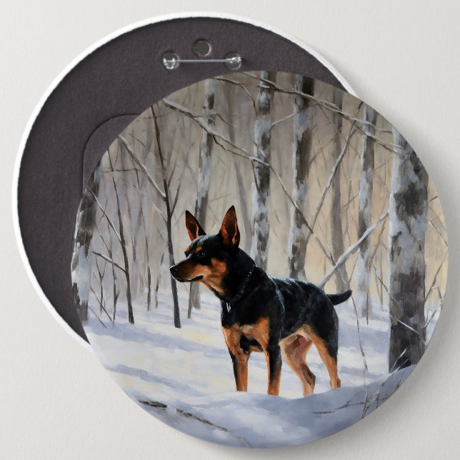 Badge Rond 15,2 Cm Mince Pinscher Laisser Neige Noël (Devant & derrière)