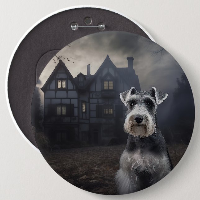 Badge Rond 15,2 Cm Miniature Schnauzer Halloween Effrayant (Devant & derrière)