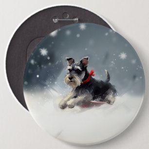 Badge Rond 15,2 Cm Miniature Schnauzer Noël neige hiver