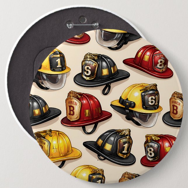 Badge Rond 15,2 Cm Modèle de casque de pompier caserne de pompiers dé (Devant & derrière)
