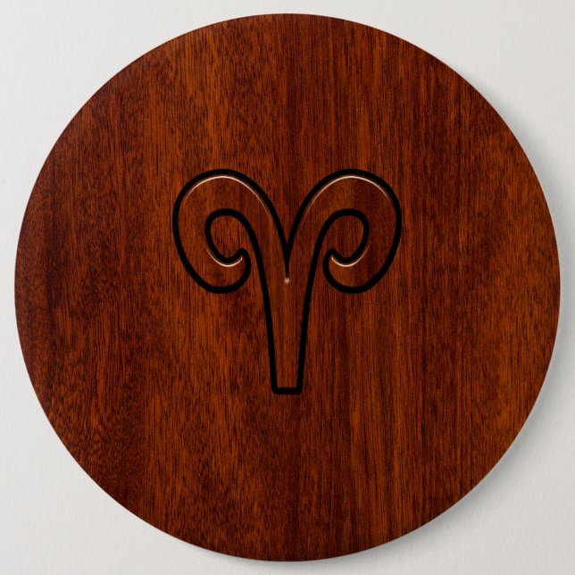 Badge Rond 15,2 Cm Modern Aries Zodiac Symbol on Mahogany like print (Devant)