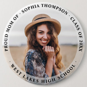 Badge Rond 15,2 Cm Moderne Simple Fier Maman Graduate Photo Dark