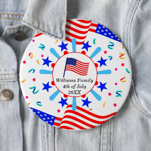 Badge Rond 15,2 Cm Modifier tout texte USA Flag Independence Day 4 ju