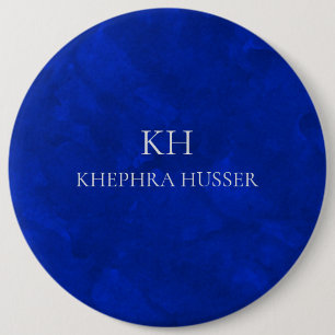 Badge Rond 15,2 Cm Monogramme d'aquarelle bleu riche