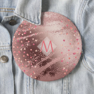 Badge Rond 15,2 Cm Monogramme ROSEGOLD Métallurgie Foil Confetti Look