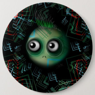Badge Rond 15,2 Cm Monstre vert Kawaii