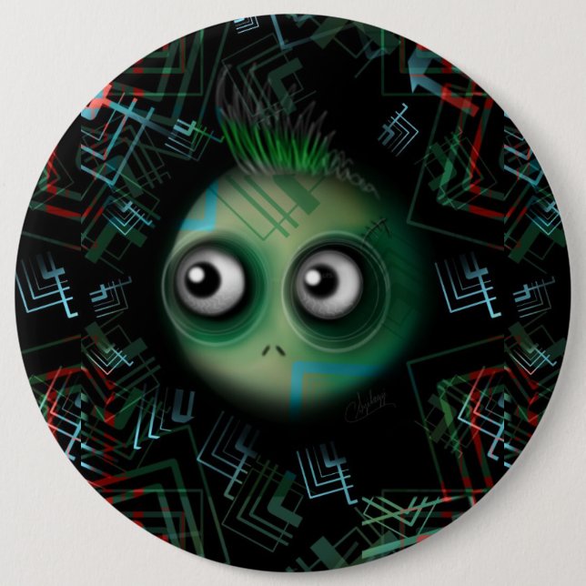 Badge Rond 15,2 Cm Monstre vert Kawaii (Devant)