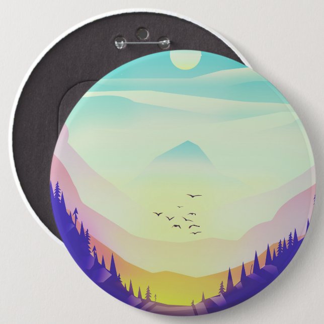 Badge Rond 15,2 Cm Montagnes brumeuses (Devant & derrière)