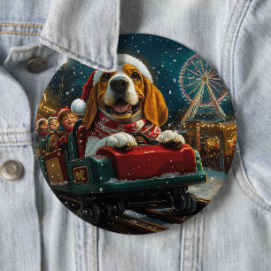 Badge Rond 15,2 Cm Montagnes Russes Chien Basset Hound Noël