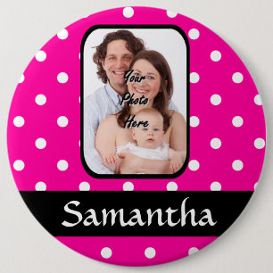 Badge Rond 15,2 Cm Motif à pois rose chaud