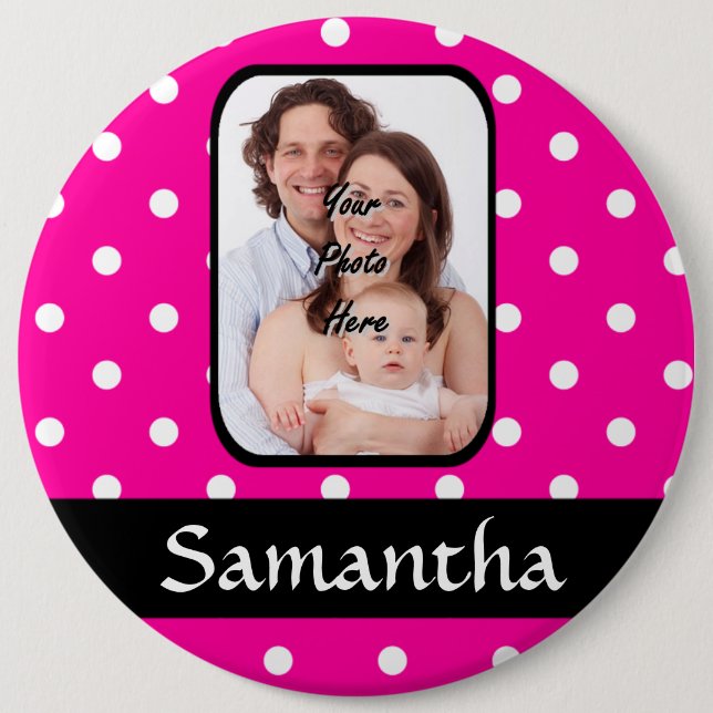 Badge Rond 15,2 Cm Motif à pois rose chaud (Devant)