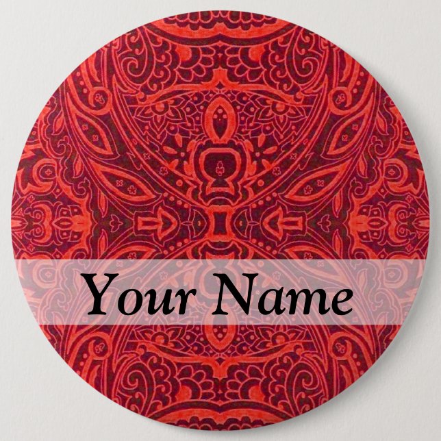 Badge Rond 15,2 Cm Motif damassé rouge (Devant)