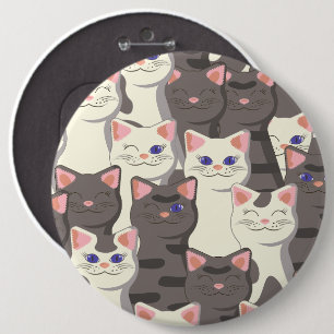 Badge Rond 15,2 Cm Motif de chats blancs et gris