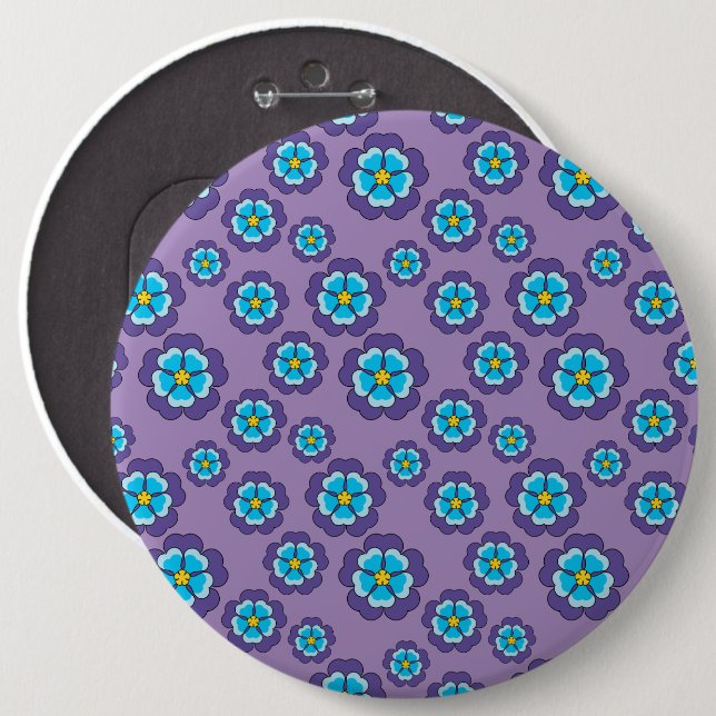 Badge Rond 15,2 Cm Motif de fleurs bleu violet (Devant & derrière)