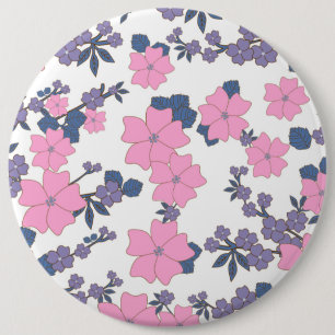 Badge Rond 15,2 Cm Motif DE FLEURS ROSE ET PURPLE