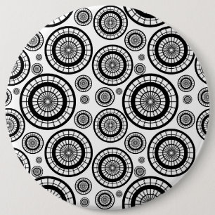Badge Rond 15,2 Cm Motif de roues répétitives noir et blanc