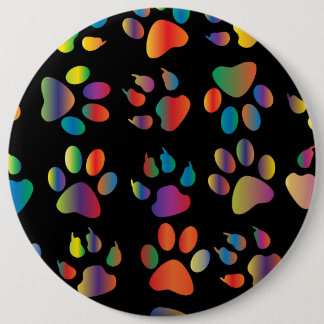 Badge Rond 15,2 Cm Motif Empreintes de Patte Colorées (Noir)