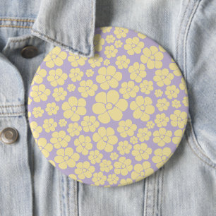 Badge Rond 15,2 Cm Motif Fleur - Pastel Jaune et Violet