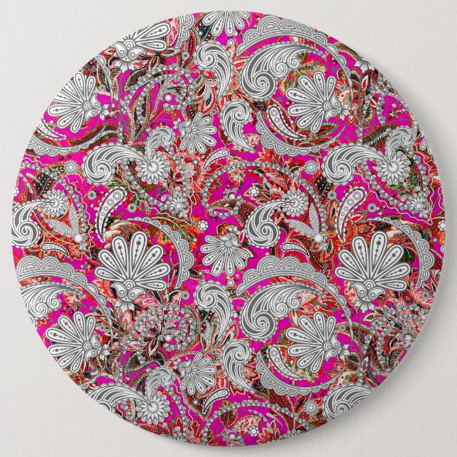 Badge Rond 15,2 Cm Motif paisley blanc rose (Devant)
