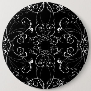 Badge Rond 15,2 Cm Motif Répétitif Floral Délicat en Blanc sur Fond N