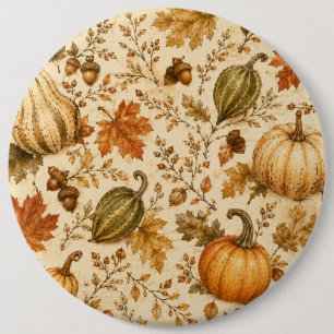Badge Rond 15,2 Cm Motif Vintage Citrouille & Courges d'Automne 