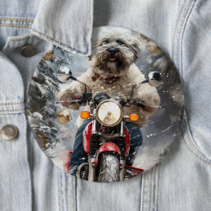 Badge Rond 15,2 Cm Moto à chiens Havanais Noël