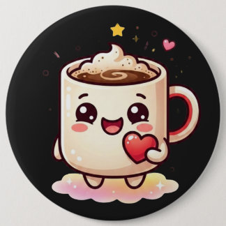 Badge Rond 15,2 Cm Mug Chocolat Chaud Mignon Kawaii avec Vecteur de C