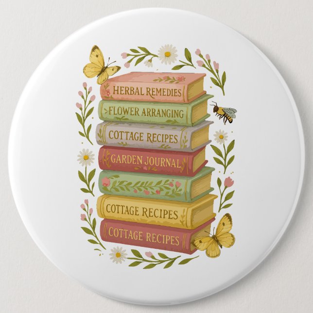 Badge Rond 15,2 Cm Nature et livre Lover Botanique Stack (Devant)