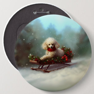 Badge Rond 15,2 Cm Neige de Noël caniche hiver