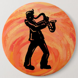 Badge Rond 15,2 Cm New York Boogie Nights Saxophone Orange
