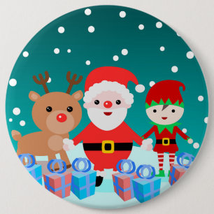 BADGE ROND 15,2 CM NOËL AVEC PÈRE NOËL ET SES AMIS