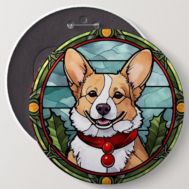 Badge Rond 15,2 Cm Noël Corgi en verre tendu (Devant & derrière)