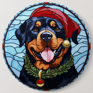 Badge Rond 15,2 Cm Noel de verre tendu Rottweiler