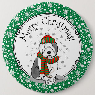 Badge Rond 15,2 Cm Noël d'hiver Vieux anglais Chien de mouton gris 1