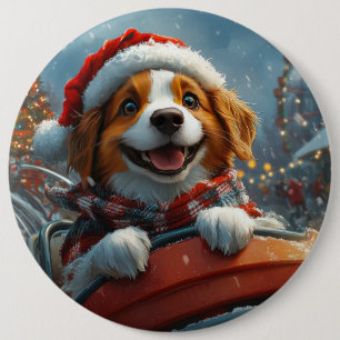 Badge Rond 15,2 Cm Noël du chien espagnol breton