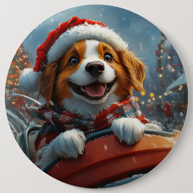 Badge Rond 15,2 Cm Noël du chien espagnol breton (Devant)