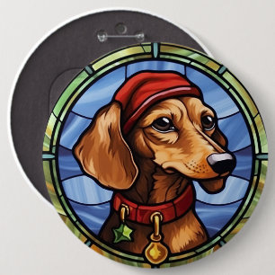Badge Rond 15,2 Cm Noël en verre teint Dachshund