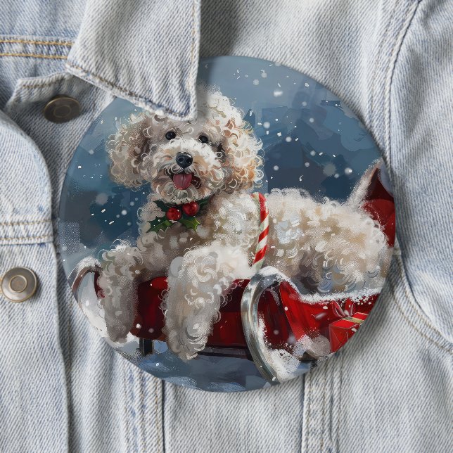 Badge Rond 15,2 Cm Noël Fête du Chien Caniche (En situation)