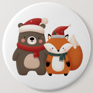 Badge Rond 15,2 Cm Noël/hiver Mignonne Ours et renard