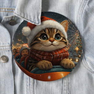 Badge Rond 15,2 Cm Noël Montagnes Russes Chat Bengal