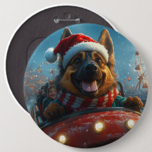 Badge Rond 15,2 Cm Noël Montagnes Russes Chien de Berger Belge