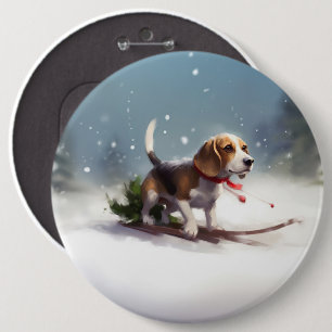 Badge Rond 15,2 Cm Noël neige hiver Beagle