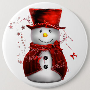 Badge Rond 15,2 Cm Noël rouge mignon de bonhomme de neige