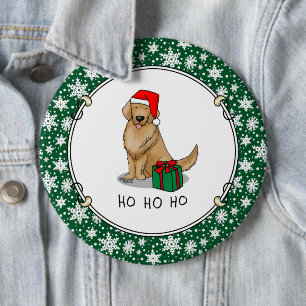 Badge Rond 15,2 Cm Noël Santa Claus Golden Retriever Chien mignonne