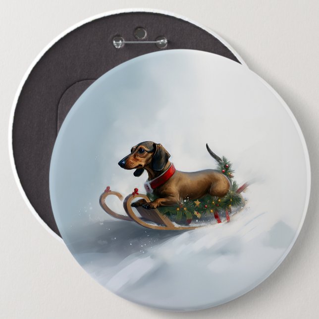 Badge Rond 15,2 Cm Noël teckel neige hiver (Devant & derrière)