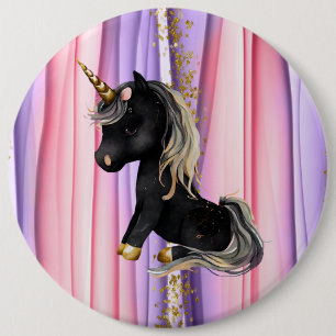 Badge Rond 15,2 Cm Noir Unicorne oreilles roses
