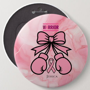 Badge Rond 15,2 Cm Nom du guerrier du cancer du sein marbré rose