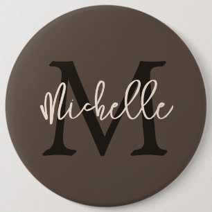 Badge Rond 15,2 Cm Nom du monogramme Crème de script initial Brown